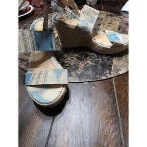 Camel Toes Wedge Espadrilles Sandals Shoes Blue Boho Women's 7